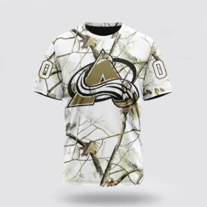 Personalized NHL Colorado Avalanche 3D T Shirt Special White Winter Hunting Camo Design T Shirt 1