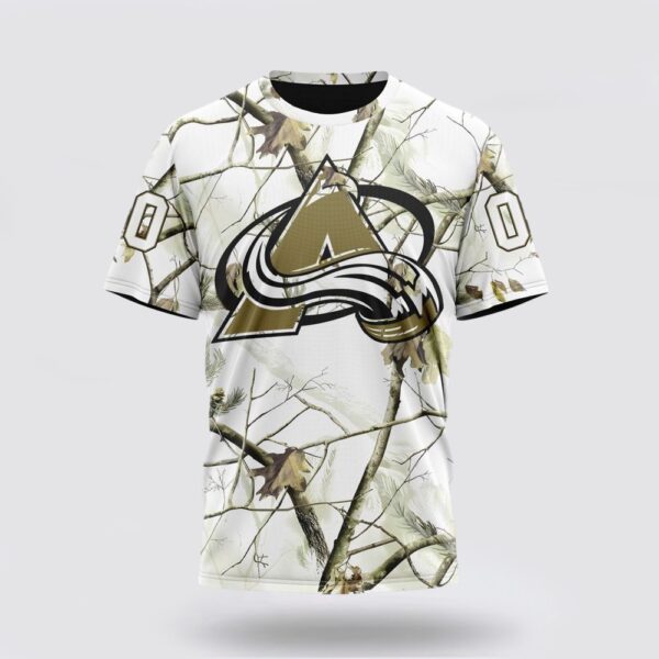 Personalized NHL Colorado Avalanche 3D T Shirt Special White Winter Hunting Camo Design T Shirt