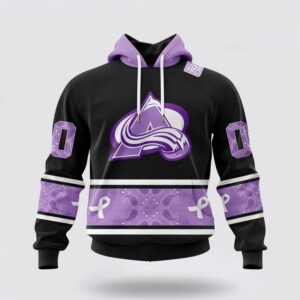 Personalized NHL Colorado Avalanche All Over Print Hoodie Special Black And Lavender Hockey Fight Cancer Design Hoodie 1