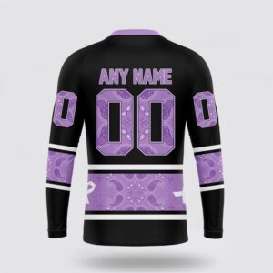 Personalized NHL Colorado Avalanche Crewneck Sweatshirt Special Black And Lavender Hockey Fight Cancer Design Sweatshirt 2