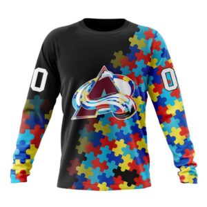 Personalized NHL Colorado Avalanche Crewneck Sweatshirt Special Black Autism Awareness Design 1