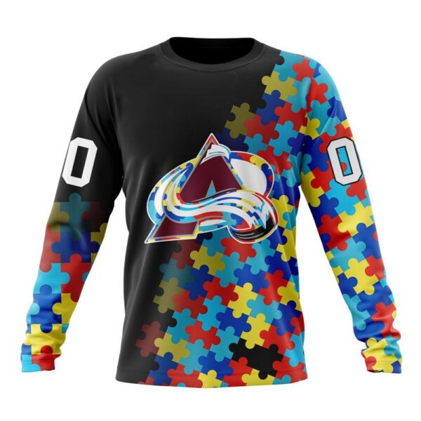 Personalized NHL Colorado Avalanche Crewneck Sweatshirt Special Black Autism Awareness Design