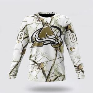 Personalized NHL Colorado Avalanche Crewneck Sweatshirt Special White Winter Hunting Camo Design Sweatshirt 1