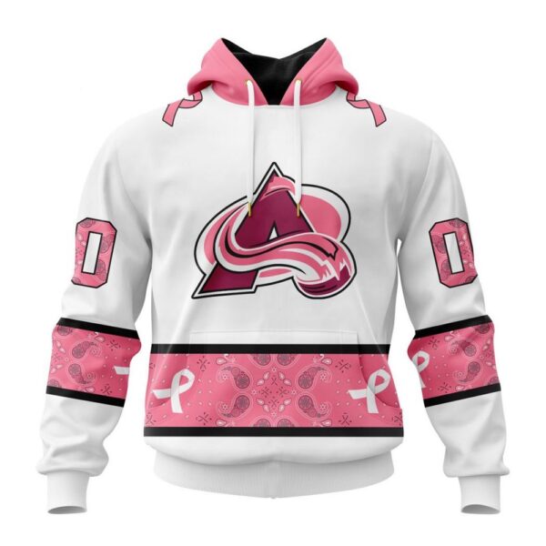 Personalized NHL Colorado Avalanche Hoodie In Classic Style With Paisley In October We Wear Pink Breast Cancer Hoodie