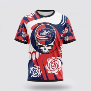 Personalized NHL Columbus Blue Jackets 3D T Shirt Special Grateful Dead Gathering Flowers Design T Shirt 1