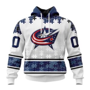 Personalized NHL Columbus Blue Jackets All Over Print Hoodie Special Autism Awareness Design With Home Jersey Style Hoodie 1