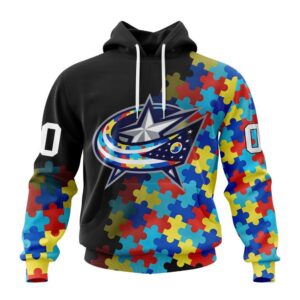 Personalized NHL Columbus Blue Jackets All Over Print Hoodie Special Black Autism Awareness Design Hoodie 1