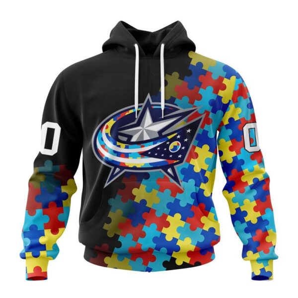 Personalized NHL Columbus Blue Jackets All Over Print Hoodie Special Black Autism Awareness Design Hoodie