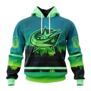 Personalized NHL Columbus Blue Jackets All Over Print Hoodie Special Design With Northern Light Full Printed Hoodie 1