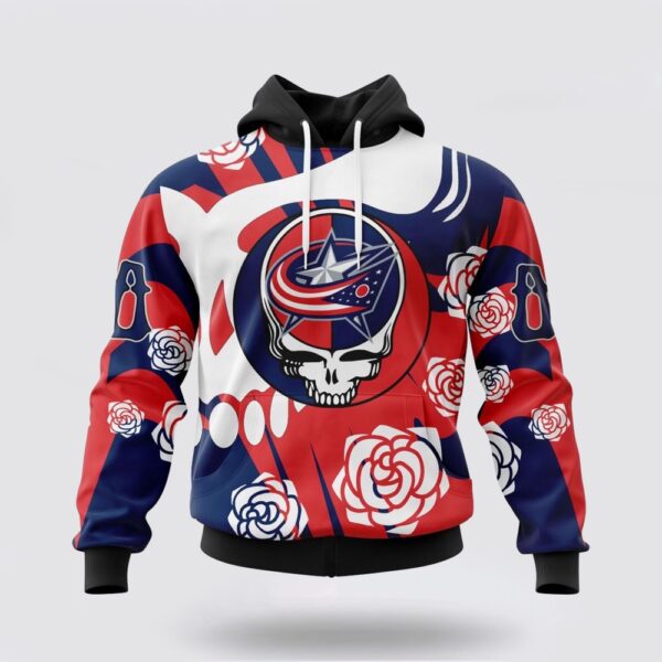 Personalized NHL Columbus Blue Jackets All Over Print Hoodie Special Grateful Dead Gathering Flowers Design Hoodie