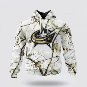 Personalized NHL Columbus Blue Jackets All Over Print Hoodie Special White Winter Hunting Camo Design Hoodie 1