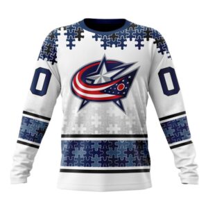 Personalized NHL Columbus Blue Jackets Crewneck Sweatshirt Special Autism Awareness Design With Home Jersey Style 1