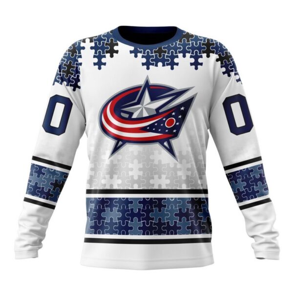 Personalized NHL Columbus Blue Jackets Crewneck Sweatshirt Special Autism Awareness Design With Home Jersey Style