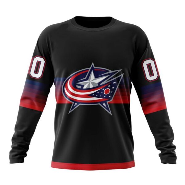 Personalized NHL Columbus Blue Jackets Crewneck Sweatshirt Special Black And Gradient Design