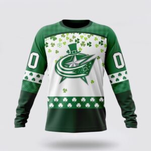 Personalized NHL Columbus Blue Jackets Crewneck Sweatshirt Special Design For St Patrick Day Sweatshirt 1