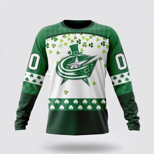 Personalized NHL Columbus Blue Jackets Crewneck Sweatshirt Special Design For St Patrick Day Sweatshirt