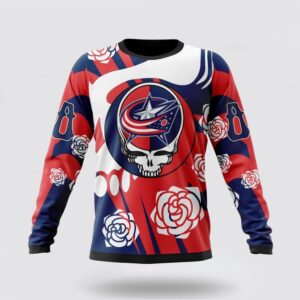 Personalized NHL Columbus Blue Jackets Crewneck Sweatshirt Special Grateful Dead Gathering Flowers Design Sweatshirt 1