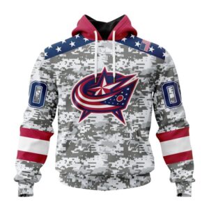 Personalized NHL Columbus Blue Jackets Hoodie Special Camo Design For Veterans Day Hoodie 1