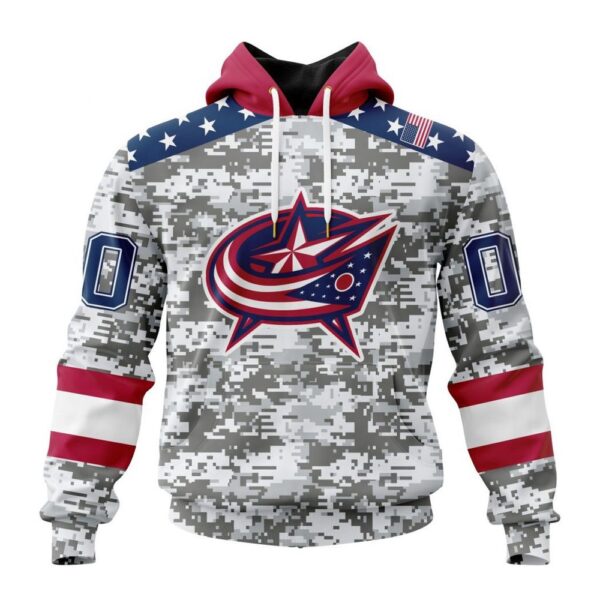 Personalized NHL Columbus Blue Jackets Hoodie Special Camo Design For Veterans Day Hoodie