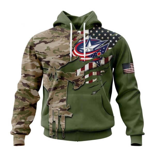 Personalized NHL Columbus Blue Jackets Hoodie Special Camo Skull Design Hoodie