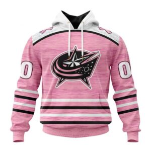 Personalized NHL Columbus Blue Jackets Hoodie Special Pink Fight Breast Cancer Design Hoodie 1