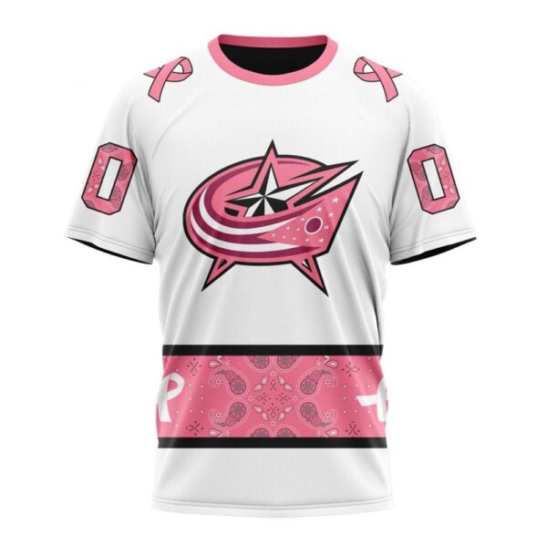 Personalized NHL Columbus Blue Jackets T-Shirt In Classic Style With Paisley In October We Wear Pink Breast Cancer T-Shirt