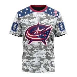 Personalized NHL Columbus Blue Jackets T Shirt Special Camo Design For Veterans Day T Shirt 1