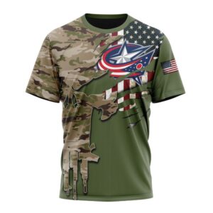 Personalized NHL Columbus Blue Jackets T Shirt Special Camo Skull Design T Shirt 1