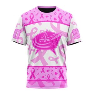 Personalized NHL Columbus Blue Jackets T Shirt Special Pink October Breast Cancer Awareness Month T Shirt 1