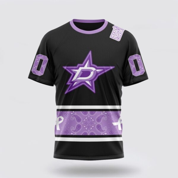 Personalized NHL Dallas Stars 3D T Shirt Special Black And Lavender Hockey Fight Cancer Design T Shirt