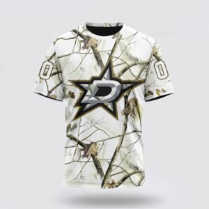 Personalized NHL Dallas Stars 3D T Shirt Special White Winter Hunting Camo Design T Shirt 1