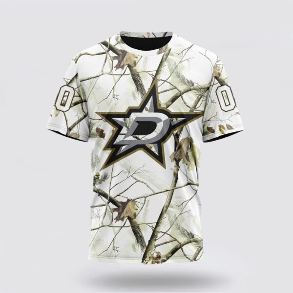 Personalized NHL Dallas Stars 3D T Shirt Special White Winter Hunting Camo Design T Shirt