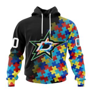 Personalized NHL Dallas Stars All Over Print Hoodie Special Black Autism Awareness Design Hoodie 1