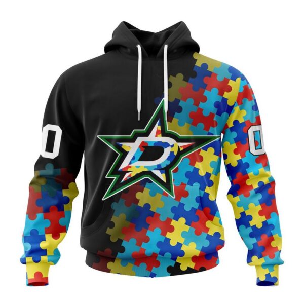 Personalized NHL Dallas Stars All Over Print Hoodie Special Black Autism Awareness Design Hoodie