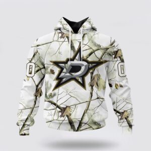 Personalized NHL Dallas Stars All Over Print Hoodie Special White Winter Hunting Camo Design Hoodie 1