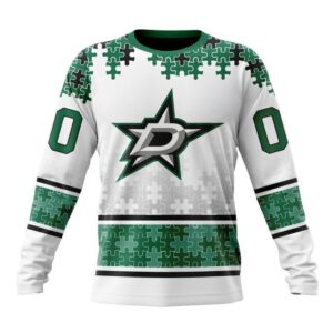 Personalized NHL Dallas Stars Crewneck Sweatshirt Special Autism Awareness Design With Home Jersey Style 1