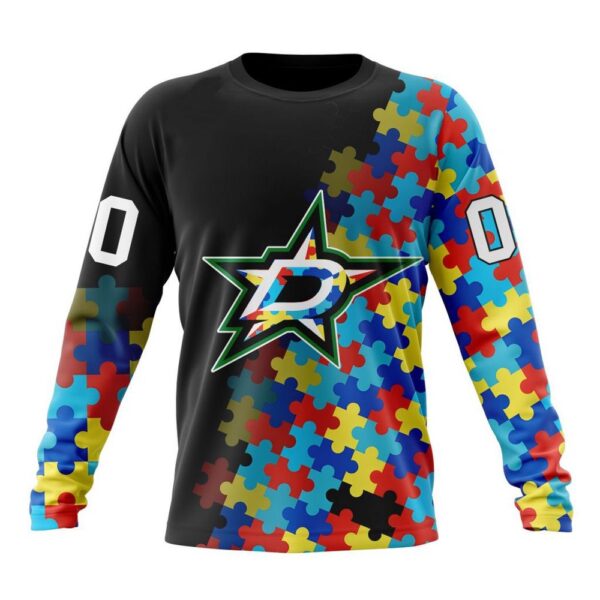 Personalized NHL Dallas Stars Crewneck Sweatshirt Special Black Autism Awareness Design