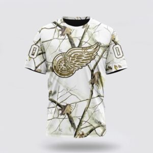 Personalized NHL Detroit Red Wings 3D T Shirt Special White Winter Hunting Camo Design T Shirt 1