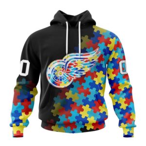 Personalized NHL Detroit Red Wings All Over Print Hoodie Special Black Autism Awareness Design Hoodie 1