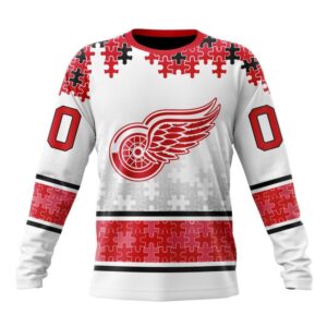 Personalized NHL Detroit Red Wings Crewneck Sweatshirt Special Autism Awareness Design With Home Jersey Style 1