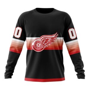 Personalized NHL Detroit Red Wings Crewneck Sweatshirt Special Black And Gradient Design 1