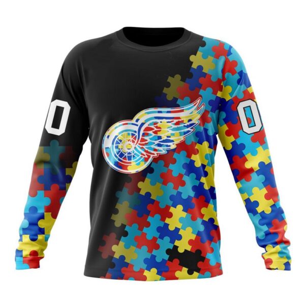 Personalized NHL Detroit Red Wings Crewneck Sweatshirt Special Black Autism Awareness Design