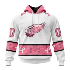 Personalized NHL Detroit Red Wings Hoodie In Classic Style With Paisley In October We Wear Pink Breast Cancer Hoodie 1