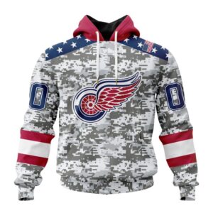 Personalized NHL Detroit Red Wings Hoodie Special Camo Design For Veterans Day Hoodie 1