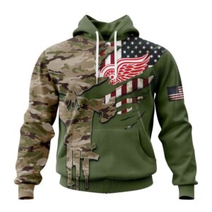 Personalized NHL Detroit Red Wings Hoodie Special Camo Skull Design Hoodie 1