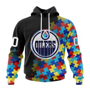 Personalized NHL Edmonton Oilers All Over Print Hoodie Special Black Autism Awareness Design Hoodie 1