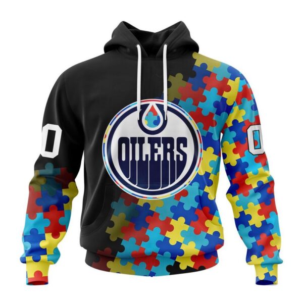 Personalized NHL Edmonton Oilers All Over Print Hoodie Special Black Autism Awareness Design Hoodie
