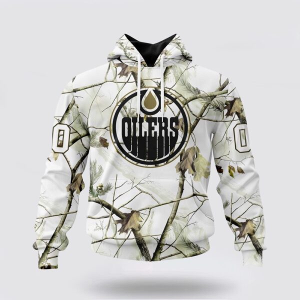 Personalized NHL Edmonton Oilers All Over Print Hoodie Special White Winter Hunting Camo Design Hoodie