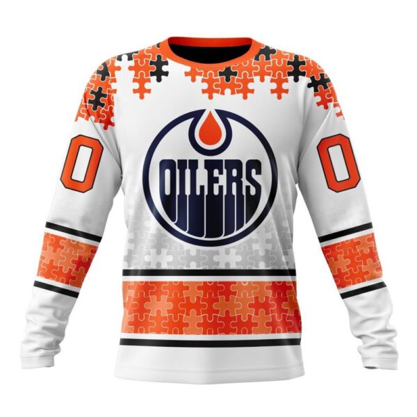 Personalized NHL Edmonton Oilers Crewneck Sweatshirt Special Autism Awareness Design With Home Jersey Style