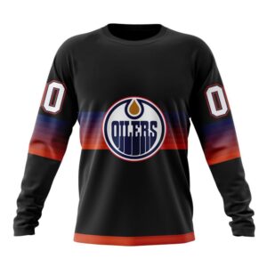 Personalized NHL Edmonton Oilers Crewneck Sweatshirt Special Black And Gradient Design 1